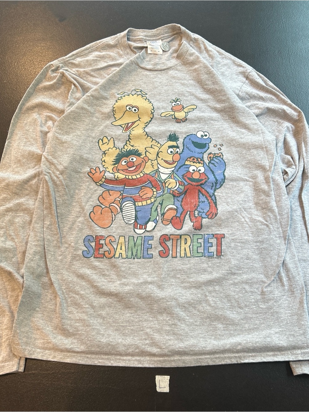 American Vintage Gray Long Sleeve Sesame Street Graphic Tee